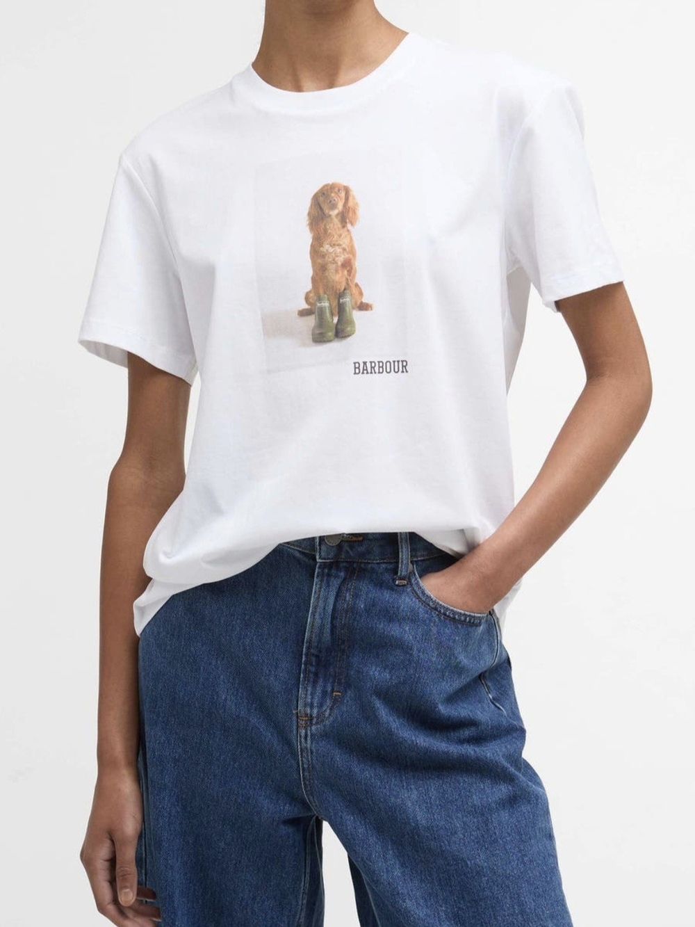 Barbour Bedale Graphic Dog T-Shirt White Size US 6